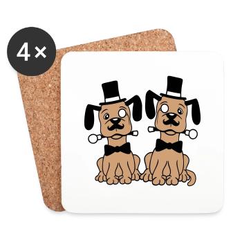 2 Hunde Herr Sir Zylinder Hut Monokel Brille Reich - Untersetzer (4er-Set) - Weiß - Vorne