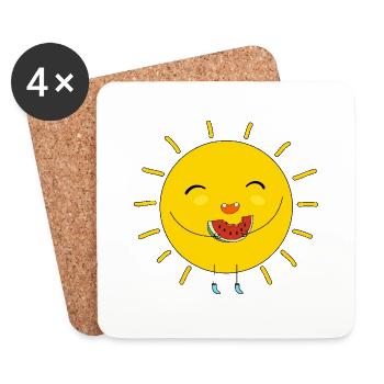 Soleil et pastèque - Dessous de verre (lot de 4) - blanc - Devant