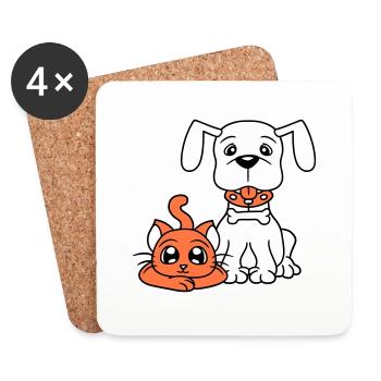 Chien Chat Deux Amis Équipe Chaton 2 Duo Équipage - Dessous de verre (lot de 4) - blanc - Devant