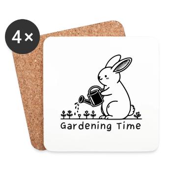 Cute bunny watering flowers- Gardening Time Design - Coasters (set of 4) - white - Front