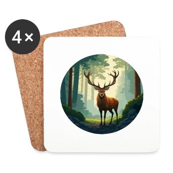 Rotwild im Wald - Untersetzer (4er-Set) - Weiß - Vorne