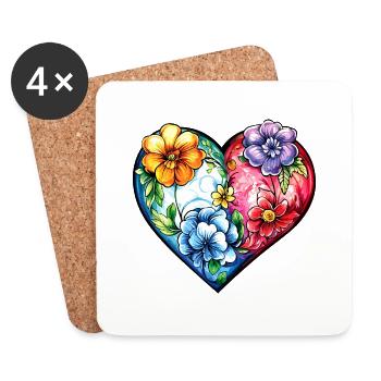 Herz Bunt Ornament Blumen - Untersetzer (4er-Set) - Weiß - Vorne