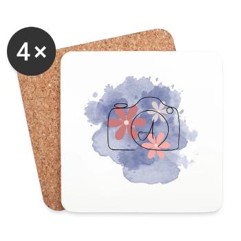 🌸 Floral Camera - Watercolor Aesthetic Photograph - Coasters (set of 4) - white - Front