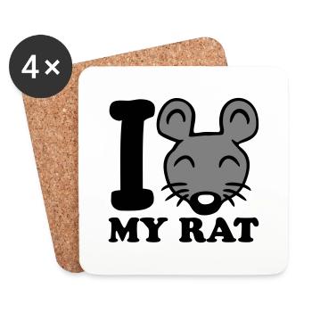 I Love My Rat Text Spruch Maus Süße Kleine Ratte - Untersetzer (4er-Set) - Weiß - Vorne