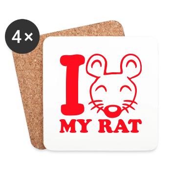 I Love My Rat Text Spruch Maus Süße Kleine Ratte - Untersetzer (4er-Set) - Weiß - Vorne