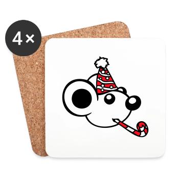 Souris Fête d’anniversaire Fête d’anniversaire Chapeau de fête - Dessous de verre (lot de 4) - blanc - Devant