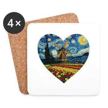 Hollande art Moulin à vent et tulipes VG - Dessous de verre (lot de 4) - blanc - Devant