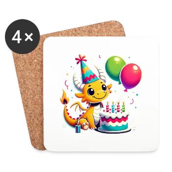 Dragon Kid Celebrating Birthday - Untersetzer (4er-Set) - Weiß - Vorne