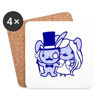 2 Lapins Couple En Amour Femme Homme Empire Chapeau Haut de forme - Dessous de verre (lot de 4) - blanc - Devant