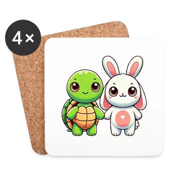Cute Turtle And Bunny Friends Holding Hands - Untersetzer (4er-Set) - Weiß - Vorne