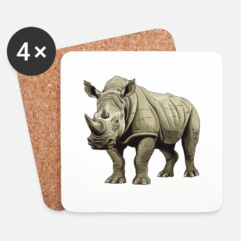 Nashorn Tier - Untersetzer (4er-Set) - Weiß