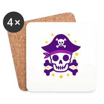 Purple Pirate Skull and Crossbones - Coasters (set of 4) - white - Front