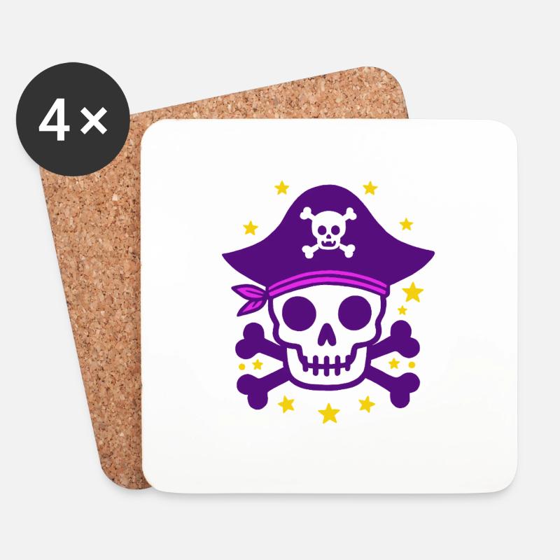 Crâne de pirate violet et os croisés - Dessous de verre (lot de 4) - blanc