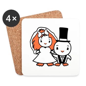 2 Birds Wedding Couple Ducks Wedding Man Woman Cute - Coasters (set of 4) - white - Front