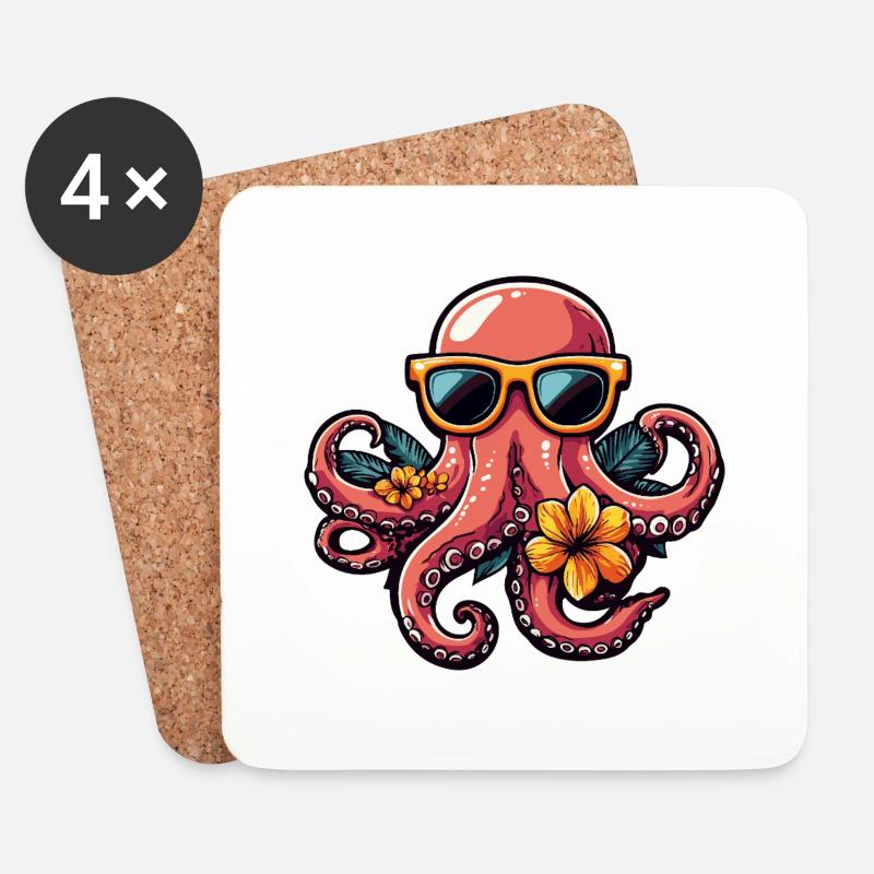 Oktopus Lustig Sommer - Untersetzer (4er-Set) - Weiß