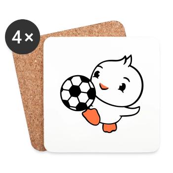 Duck Playing Soccer Ball Goal Shooting Kicking Fun - Coasters (set of 4) - white - Front