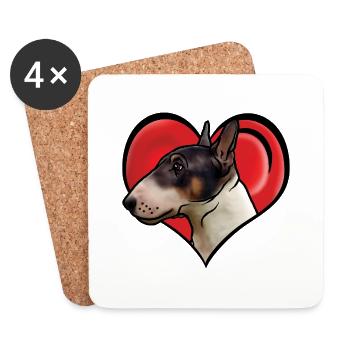 Miniatur Bullterrier Kopf im Herz Comicstyle - Untersetzer (4er-Set) - Weiß - Vorne
