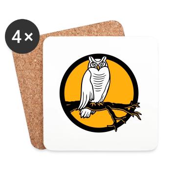 hibou aigle hibou branche arbre forêt lune nuit pleine lune ronde - Dessous de verre (lot de 4) - blanc - Devant