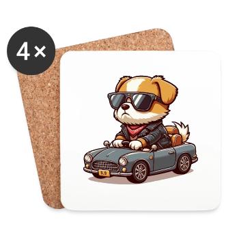 Gangsta dog in a classic car 🐶🚗🕶️ - Coasters (set of 4) - white - Front