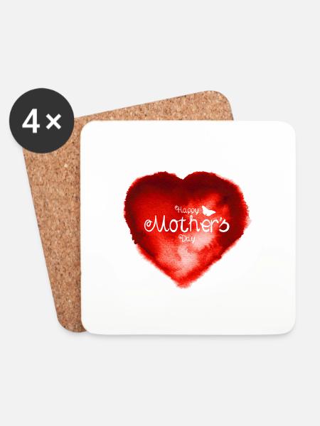 Happy Mother's Day phrase with a red watercolor he - Untersetzer (4er-Set) - Weiß