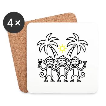 Singes de fête Palmiers de vacances - Dessous de verre (lot de 4) - blanc - Devant