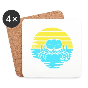 Octopus Mer Coucher de soleil Plage Lignes de vacances - Dessous de verre (lot de 4) - blanc - Devant