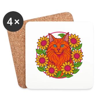 Maine Coon Katze - Untersetzer (4er-Set) - Weiß - Vorne