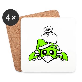 Tortue Père Noël chapeau cadeaux bande dessinée - Dessous de verre (lot de 4) - blanc - Devant