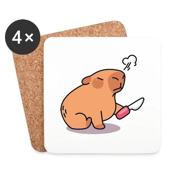 Capybara with an Angry and Cute Look - Coasters (set of 4) - white - Front