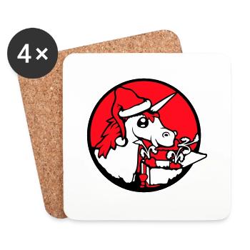 Einhorn Weihnachten Weihnachtsmann Geschenke Mütze - Untersetzer (4er-Set) - Weiß - Vorne