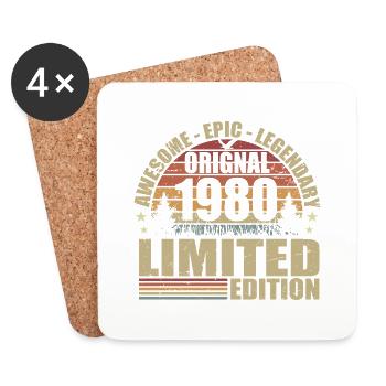 1980 Anniversaire 1980 tenue vintage 1980 Chemise - Dessous de verre (lot de 4) - blanc - Devant