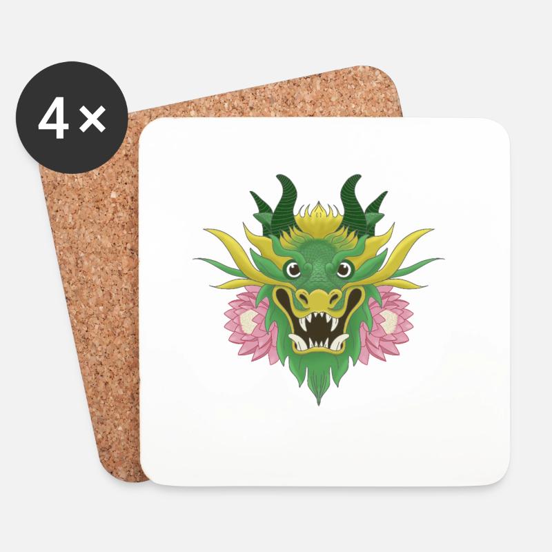 Smaragdgrüner Lotusdrache - Untersetzer (4er-Set) - Weiß
