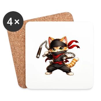 Ninja Katze - Untersetzer (4er-Set) - Weiß - Vorne