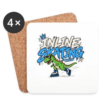 Inline Skating Dino auf Inlinern - Untersetzer (4er-Set) - Weiß - Vorne