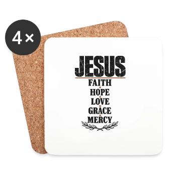 Jesus Glaube Hoffnung Liebe Gnade Barmherzigkeit - Untersetzer (4er-Set) - Weiß - Vorne