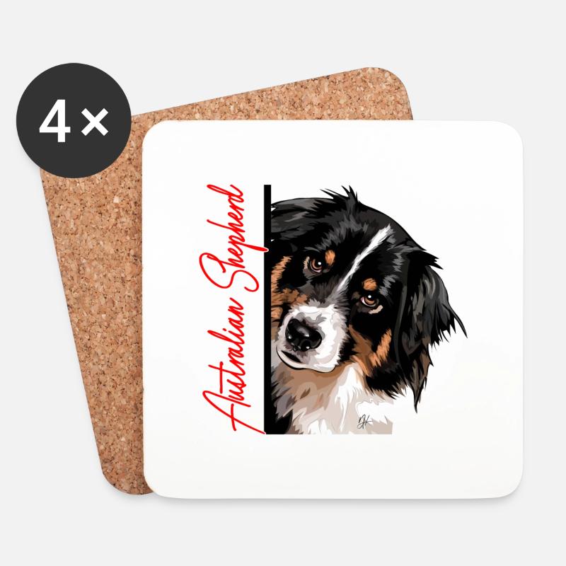 AUSTRALIAN SHEPHERD DA Wilsigns Hundemotiv Aussie - Untersetzer (4er-Set) - Weiß