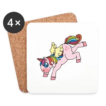 Licorne et licorne - Dessous de verre (lot de 4) - blanc - Devant