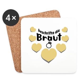 JGA lustiger Spruch Partyspiel beschrifte d. Braut - Untersetzer (4er-Set) - Weiß - Vorne