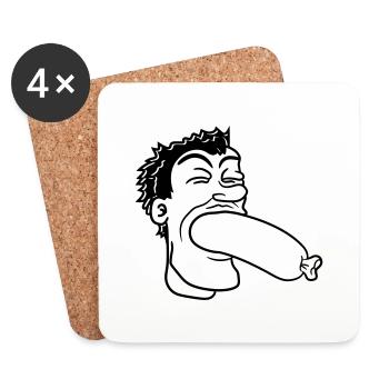 sausage eat hunger swallow wuerstchen grillen co - Coasters (set of 4) - white - Front
