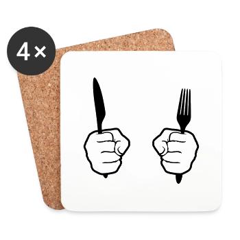 kontur 2 haende gabel messer besteck essen gehen h - Untersetzer (4er-Set) - Weiß - Vorne