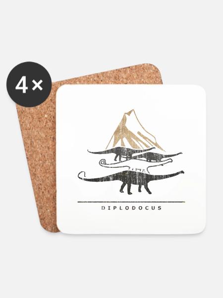 Dinosaurier: Diplodocus (in die Jahre gekommen) - Untersetzer (4er-Set) - Weiß