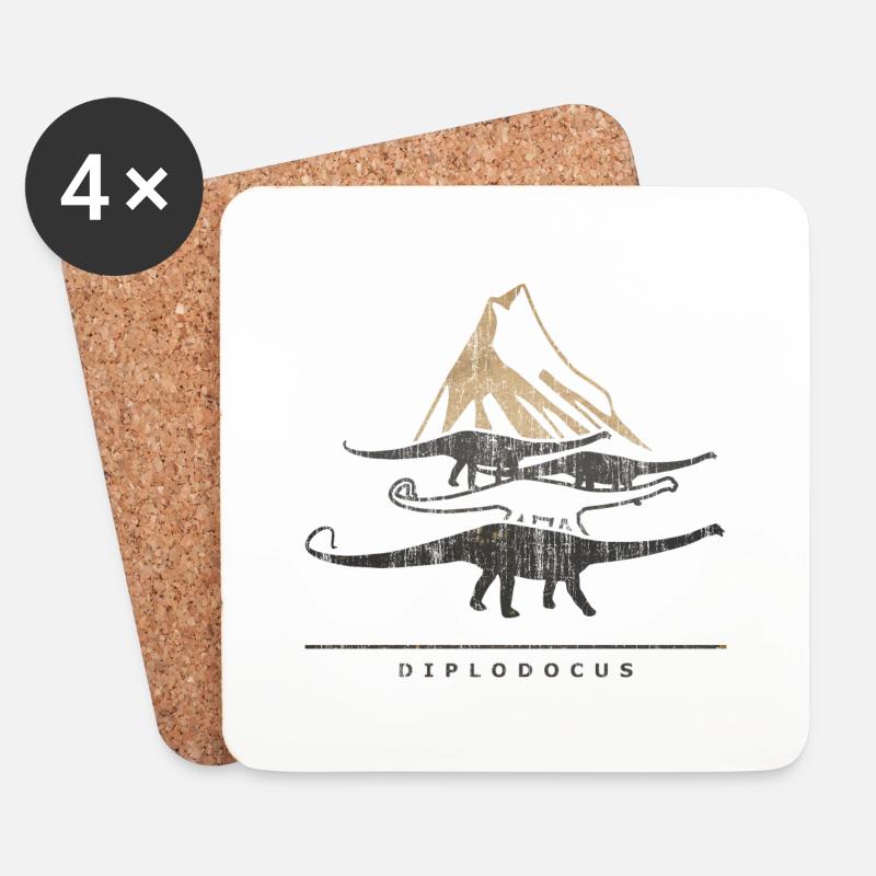 Dinosaurier: Diplodocus (in die Jahre gekommen) - Untersetzer (4er-Set) - Weiß