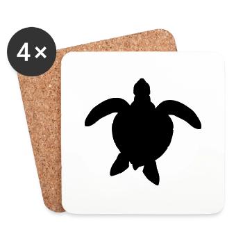 sea turtle silhouette outline shadow wass - Coasters (set of 4) - white - Front