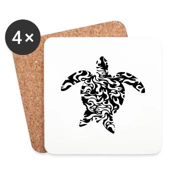 pattern cool sea turtle silhouette outline s - Coasters (set of 4) - white - Front