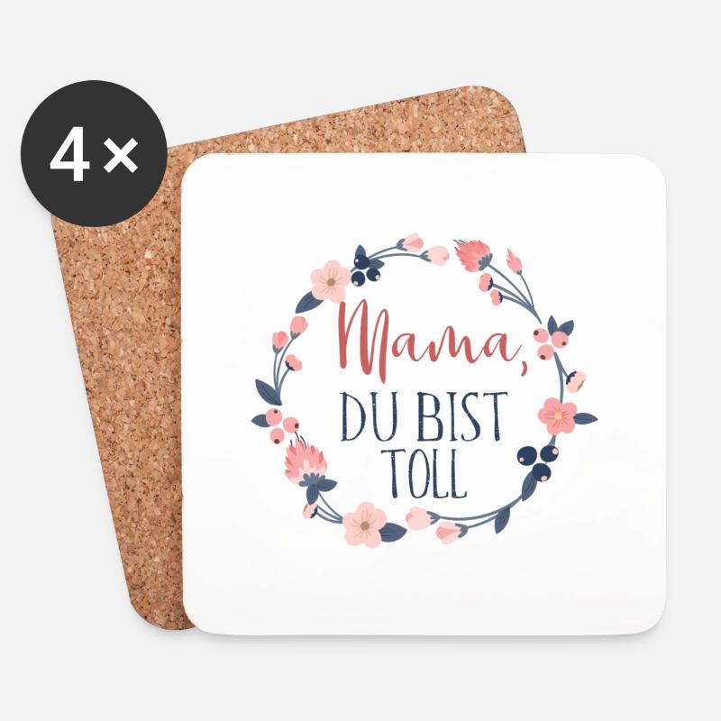 Mama - du bist toll, Muttertag - Untersetzer (4er-Set) - Weiß