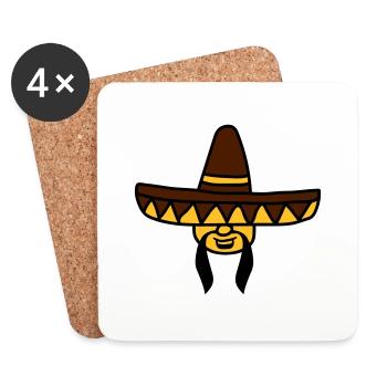 tête visage mexicain drôle amérique du sud sombrero - Dessous de verre (lot de 4) - blanc - Devant