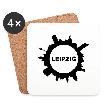 Skyline Leipzig rund Name - Untersetzer (4er-Set) - Weiß - Vorne