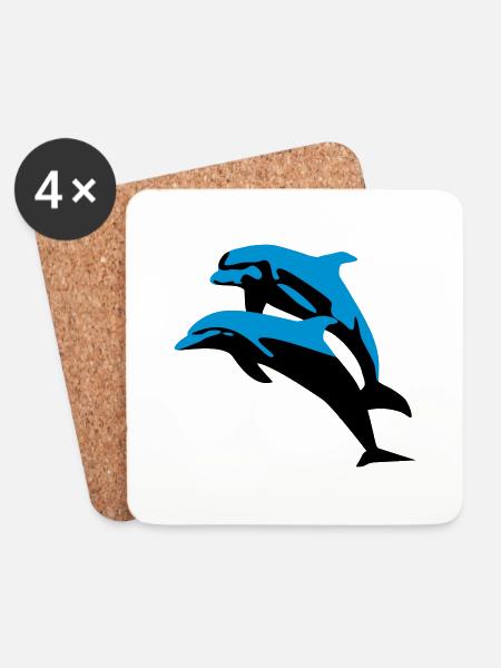 Delfin, Delfine - Dolphin - Untersetzer (4er-Set) - Weiß
