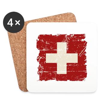 Swiss Flag - Vintage Look - Untersetzer (4er-Set) - Weiß - Vorne