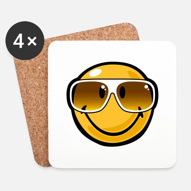 Smiley cool - Untersetzer (4er-Set) - Weiß